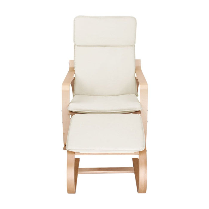 Artiss Rocking Armchair Bentwood Frame With Foot Stool Beige -Home Living Store - -