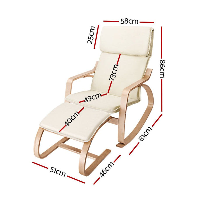 Artiss Rocking Armchair Bentwood Frame With Foot Stool Beige -Home Living Store - -