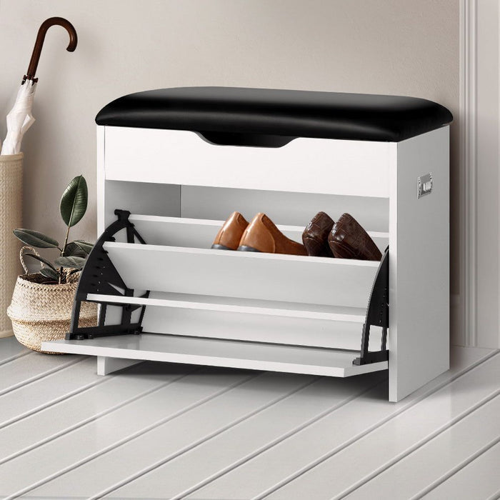 Artiss Shoe Cabinet Bench Shoes Organiser Storage Rack Cupboard White 15 Pairs -Home Living Store - -