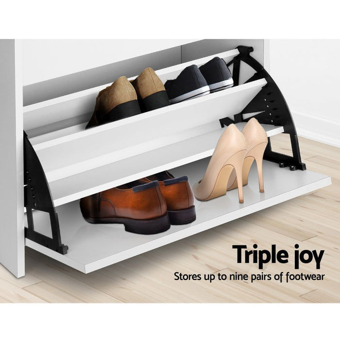 Artiss Shoe Cabinet Bench Shoes Organiser Storage Rack Cupboard White 15 Pairs -Home Living Store - -