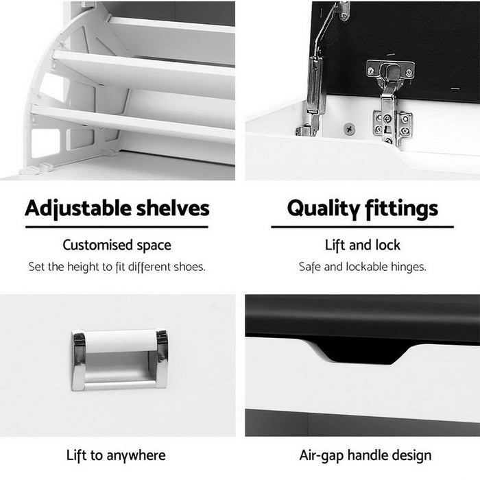 Artiss Shoe Cabinet Bench Shoes Organiser Storage Rack Cupboard White 15 Pairs -Home Living Store - -