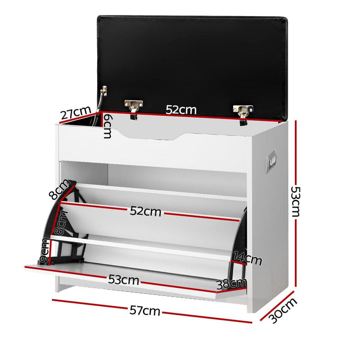 Artiss Shoe Cabinet Bench Shoes Organiser Storage Rack Cupboard White 15 Pairs -Home Living Store - -