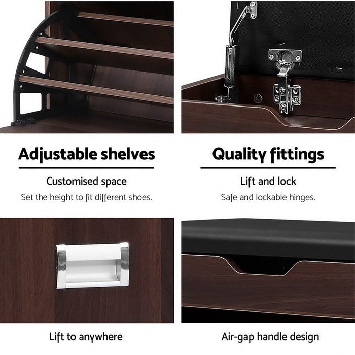 Artiss Shoe Cabinet Bench Shoes Organiser Storage Rack Wooden Cupboard 15 Pairs -Home Living Store - -