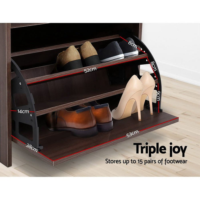 Artiss Shoe Cabinet Bench Shoes Organiser Storage Rack Wooden Cupboard 15 Pairs -Home Living Store - -