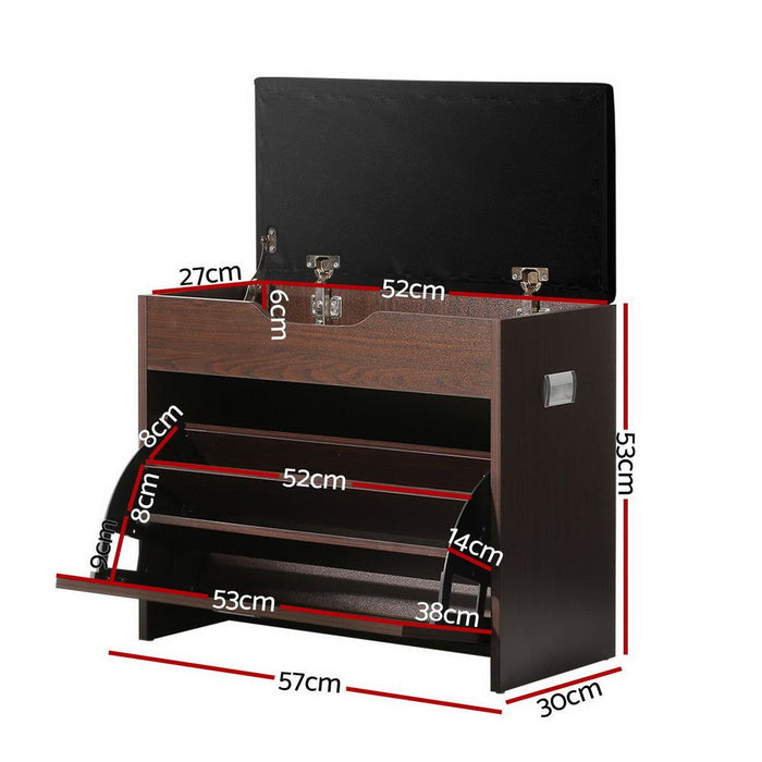 Artiss Shoe Cabinet Bench Shoes Organiser Storage Rack Wooden Cupboard 15 Pairs -Home Living Store - -