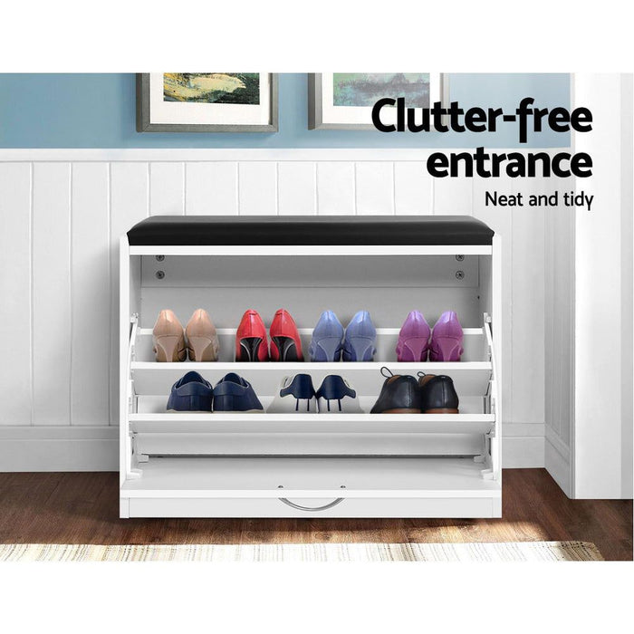 Artiss Shoe Cabinet Bench Shoes Storage Rack Organiser Drawer White 15 Pairs -Home Living Store - -