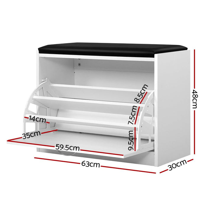 Artiss Shoe Cabinet Bench Shoes Storage Rack Organiser Drawer White 15 Pairs -Home Living Store - -