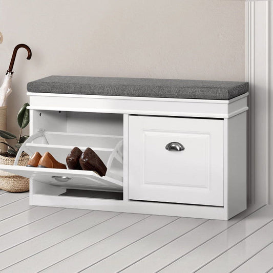 Artiss Shoe Cabinet Bench Shoes Storage Rack Organiser Drawer White Shelf 12 Pairs Box -Home Living Store - -