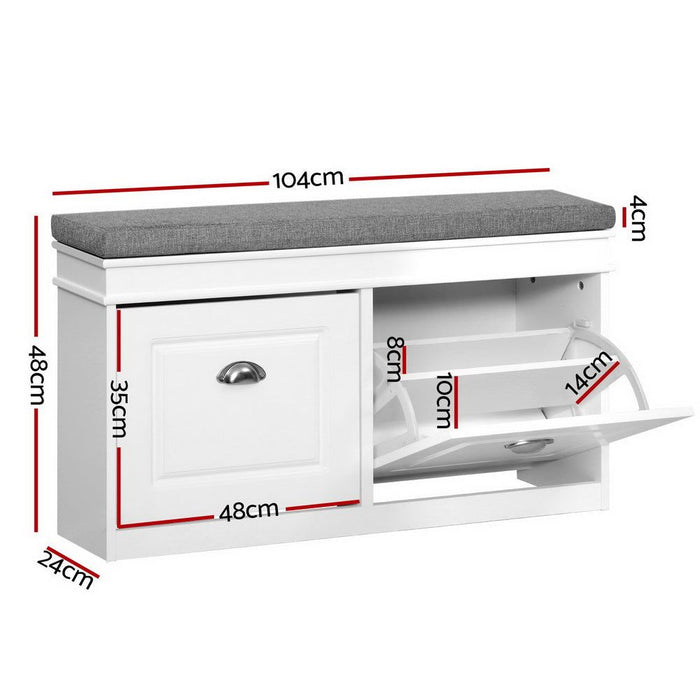Artiss Shoe Cabinet Bench Shoes Storage Rack Organiser Drawer White Shelf 12 Pairs Box -Home Living Store - -
