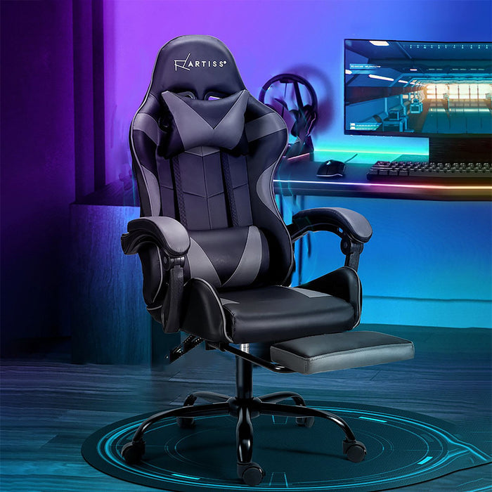 Artiss Two Point Massage Gaming Office Chair Footrest Grey -Home Living Store - -