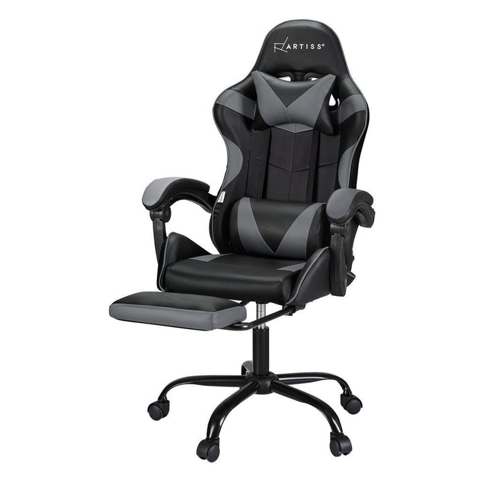 Artiss Two Point Massage Gaming Office Chair Footrest Grey -Home Living Store - -
