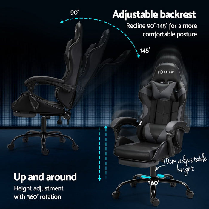 Artiss Two Point Massage Gaming Office Chair Footrest Grey -Home Living Store - -
