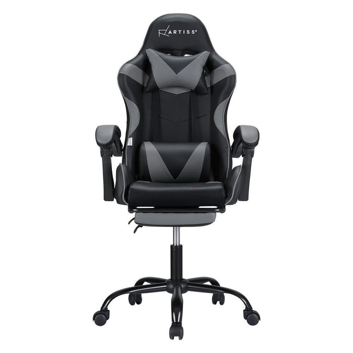 Artiss Two Point Massage Gaming Office Chair Footrest Grey -Home Living Store - -