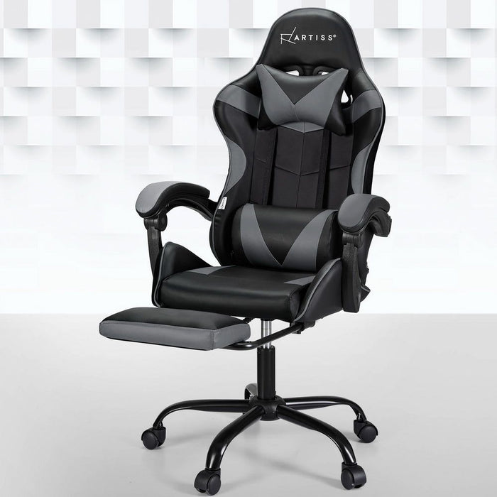 Artiss Two Point Massage Gaming Office Chair Footrest Grey -Home Living Store - -