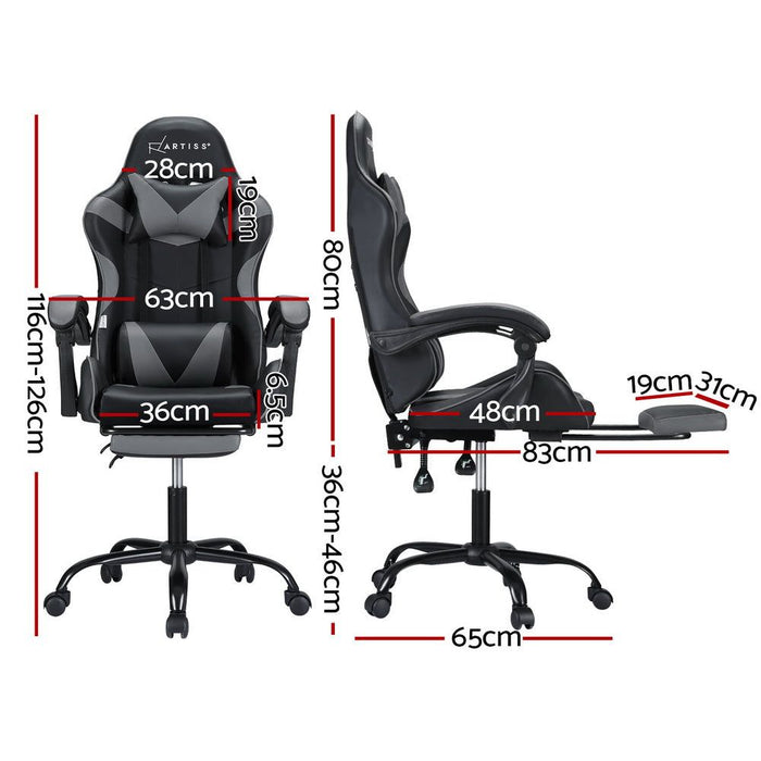 Artiss Two Point Massage Gaming Office Chair Footrest Grey -Home Living Store - -