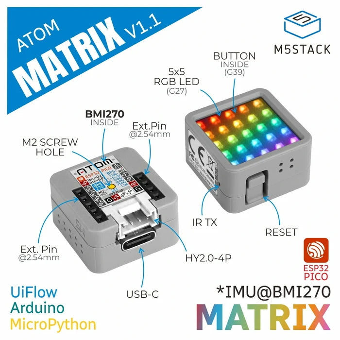 Atom Matrix ESP32 Dev Kit v1.1 - m5stack-store