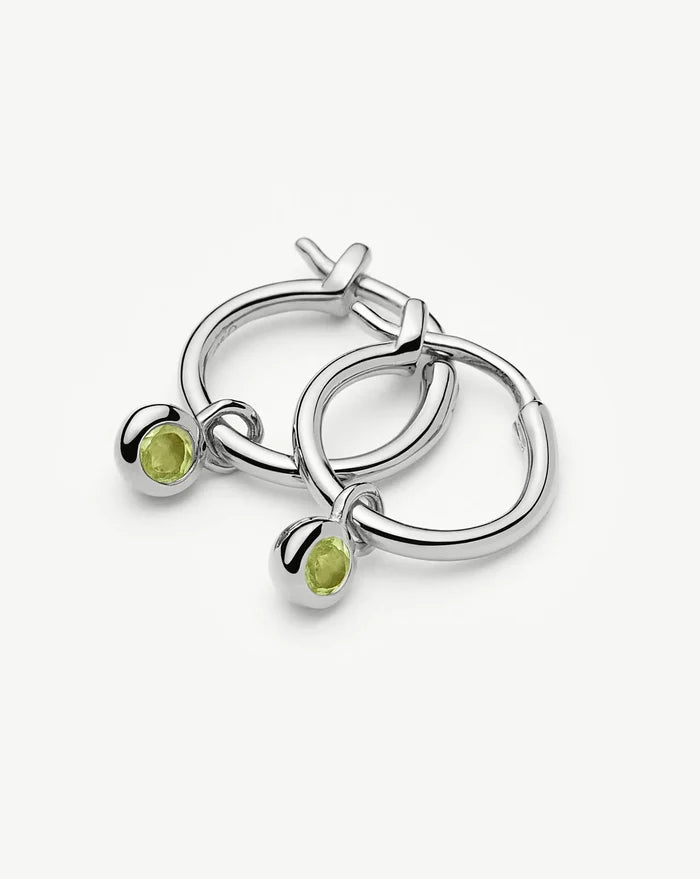 August Birthstone Mini Charm Hoop Earrings | Sterling Silver/Peridot Earrings Missoma