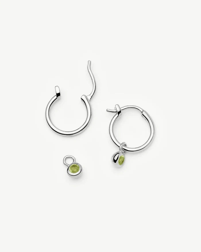 August Birthstone Mini Charm Hoop Earrings | Sterling Silver/Peridot Earrings Missoma