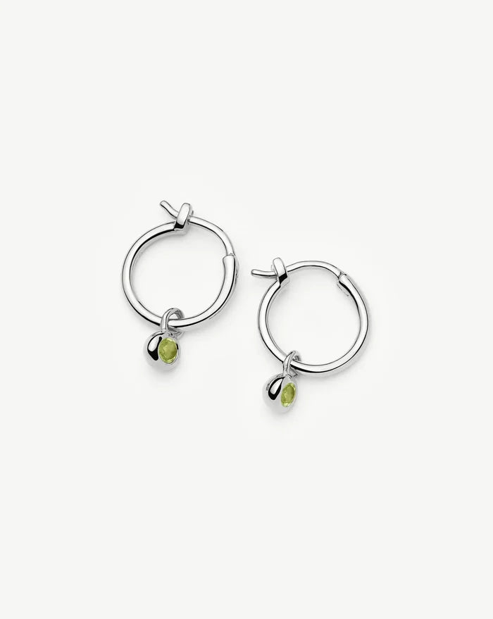 August Birthstone Mini Charm Hoop Earrings | Sterling Silver/Peridot Earrings Missoma