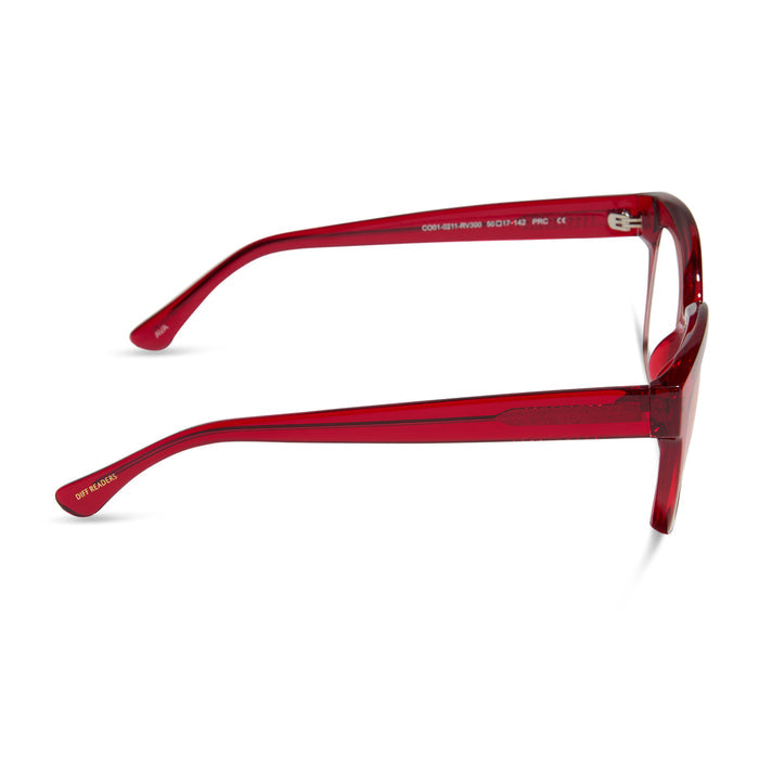 diff eyewear ava square blue light readers with a red hot summer frame side view