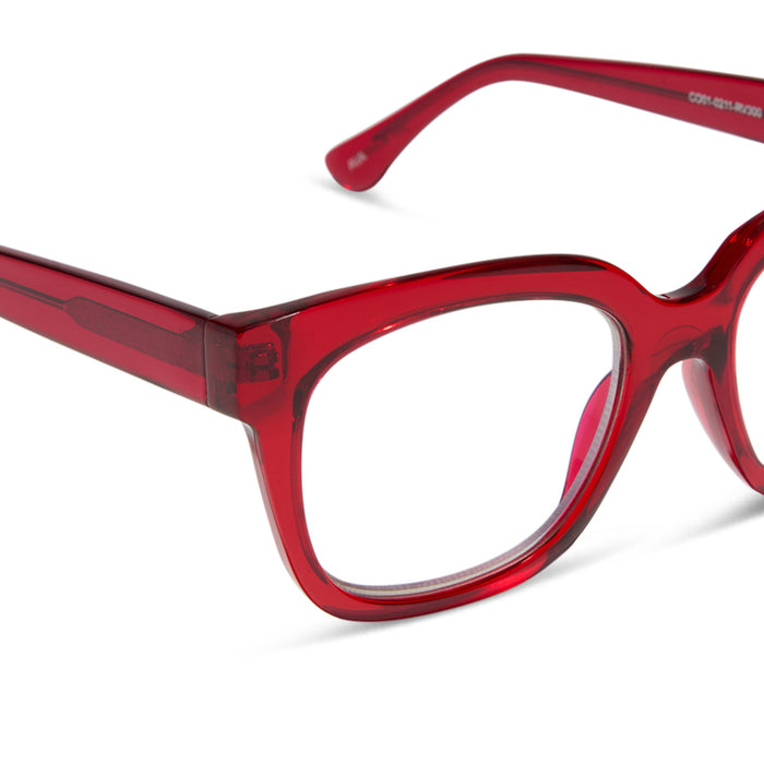 diff eyewear ava square blue light readers with a red hot summer frame detailed view