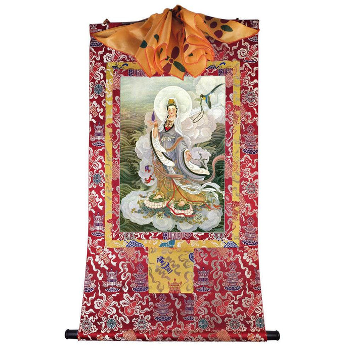Avalokitesvara - Tibetan thangka painting, detailed view