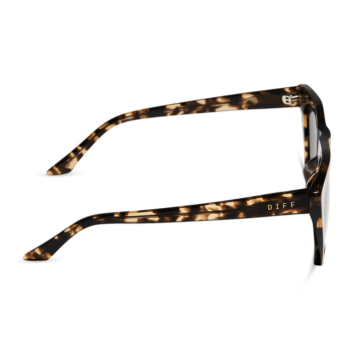 diff eyewear avril cat eye sunglasses with a espresso tortoise frame and grey lenses side view