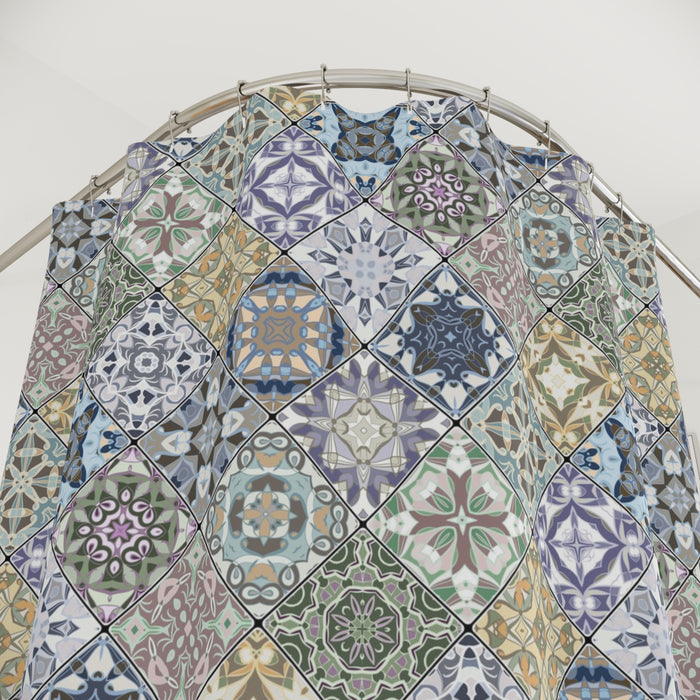 Azulejos Shower Curtain Blue Multi