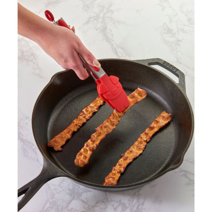 Bacon tongs in use