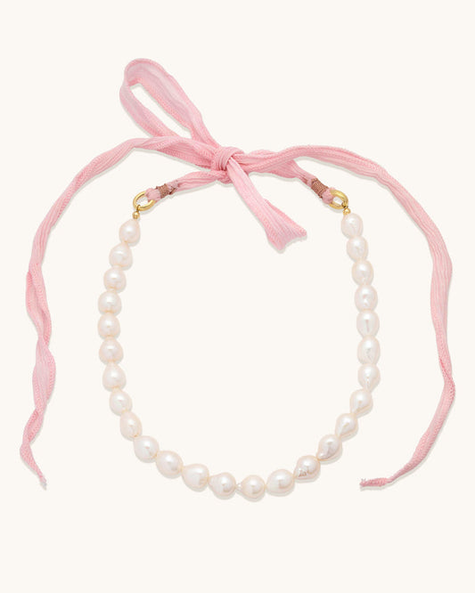 Ballet Pink Silk Bow Necklace