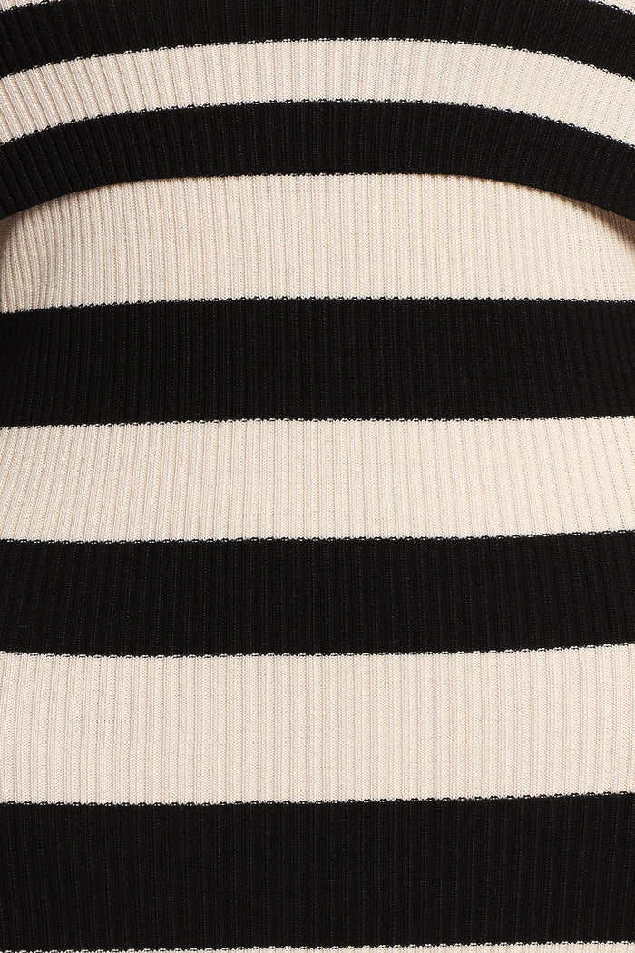 Petal and Pup USA DRESSES Banks Off Shoulder Knit Dress - Black Cream Stripe