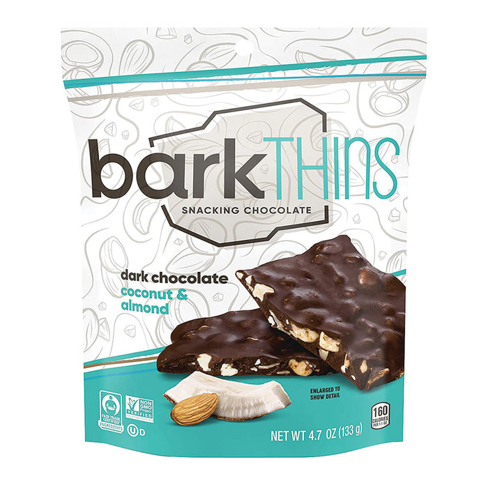 Bark Thins Dark Chocolate Coconut Almond Snacking Chocolate Pouch - 12 Count