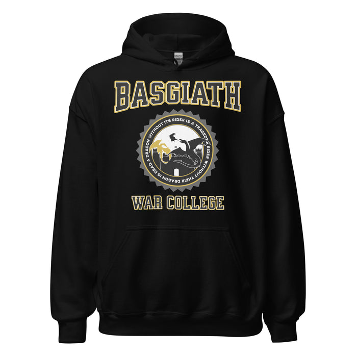 Basgiath War College Hoodie - The Bean Workshop - Basgiath War College Varsity Hoodie Fourth Wing Fan Gift, Black Gold Seal Dragon Hoodie, Bookish Streetwear Premium Style, Dragon Rider Collegiate Cozy Hoodie Fantasy Book Lover, Empyrean Series, Fall Winter Bookish Fandom Wear, fourth wing, Fourth Wing Fandom, Gift for Fantasy Reader, hoodie, Navarre War College Varsity Badge, rebecca yarros, Rider Dragon Flight Graphic Hoodie, Varsity Collegiate Aesthetic