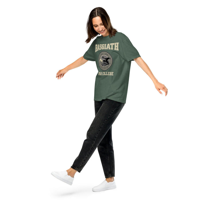 Basgiath War College T-Shirt - The Bean Workshop - Basgiath War College Varsity T-Shirt Fourth Wing Fan Gift, Black Gold Seal Dragon Graphic, Bookish Streetwear Style, BookTok Bookstagram Outfit Idea, box tee, Dragon Rider Collegiate Graphic Tee Fantasy Book Lover, Empyrean Series, Everyday Fandom Casual Wear, fourth wing, Fourth Wing Fandom, Navarre Varsity Badge Design, rebecca yarros, Rider Dragon Flight Illustration, Varsity Collegiate Aesthetic