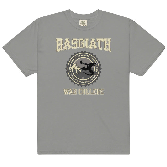 Basgiath War College T-Shirt - The Bean Workshop - Basgiath War College Varsity T-Shirt Fourth Wing Fan Gift, Black Gold Seal Dragon Graphic, Bookish Streetwear Style, BookTok Bookstagram Outfit Idea, box tee, Dragon Rider Collegiate Graphic Tee Fantasy Book Lover, Empyrean Series, Everyday Fandom Casual Wear, fourth wing, Fourth Wing Fandom, Navarre Varsity Badge Design, rebecca yarros, Rider Dragon Flight Illustration, Varsity Collegiate Aesthetic