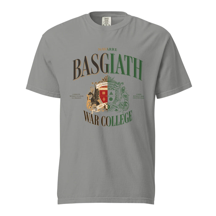 Basgiath War College Tee Shirt - The Bean Workshop - Basgiath War College Half and Half T-Shirt Empyrean Fan, BookTok Bookstagram Outfit Idea, box tee, Crimson Gold Green Crest Design, Dark Academia Aesthetic, Dragon Rider Dual Tone Graphic, Dragon Rider Split Colorway Bookish Graphic Tee Fantasy Gift, Empyrean Fandom, Everyday Fandom Casual Wear, fourth wing, Navarre War College Statement Tee, rebecca yarros, Split Colorway Heraldic Style