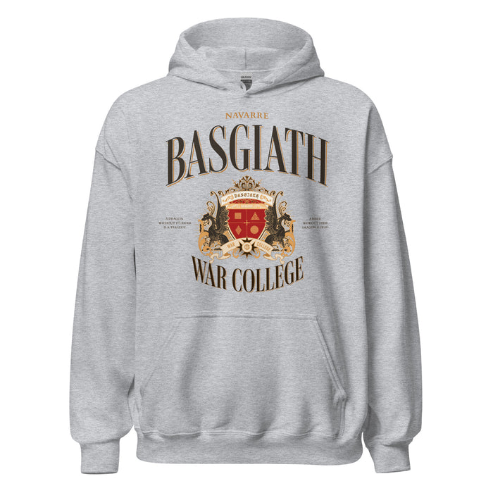 Basgiath War College Vintage Style Hooded Sweater - The Bean Workshop - Basgiath War College Hoodie for Fantasy Book Lovers, Black Gold Crimson Crest Design, Cozy Empyrean Series Dragon Rider Hoodie Gift, Dark Academia Aesthetic, Dragon Rider Graphic Hoodie, Empyrean Fandom, Fall Winter Bookish Wear, fourth wing, Gift for Fantasy Fandom Reader, hoodie, Navarre War College Art, rebecca yarros, Vintage Heraldic Streetwear