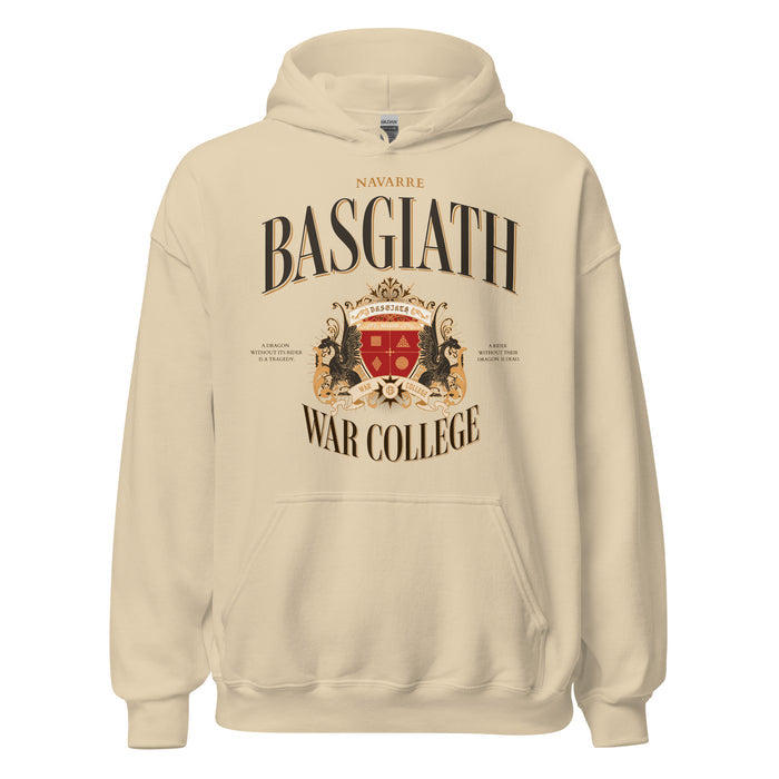 Basgiath War College Vintage Style Hooded Sweater - The Bean Workshop - Basgiath War College Hoodie for Fantasy Book Lovers, Black Gold Crimson Crest Design, Cozy Empyrean Series Dragon Rider Hoodie Gift, Dark Academia Aesthetic, Dragon Rider Graphic Hoodie, Empyrean Fandom, Fall Winter Bookish Wear, fourth wing, Gift for Fantasy Fandom Reader, hoodie, Navarre War College Art, rebecca yarros, Vintage Heraldic Streetwear