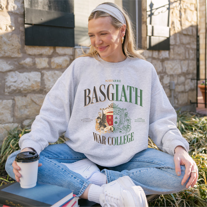 Basgiath War College Vintage Style Sweater - The Bean Workshop - Basgiath War College Half Half Sweatshirt Empyrean Fan Gift, Casual Reread Season Fandom Wear, Crimson Gold Green Crest Graphic, Dark Academia Aesthetic, Dragon Rider Split Colorway Bookish Cozy Sweatshirt Fantasy, Dragon Rider Statement Sweatshirt, Empyrean Fandom, Everyday Bookish Loungewear, fourth wing, Navarre War College Dual Colorway, rebecca yarros, Split Dual Tone Heraldic Cozy Style, sweater, sweatshirt, the empyrean series