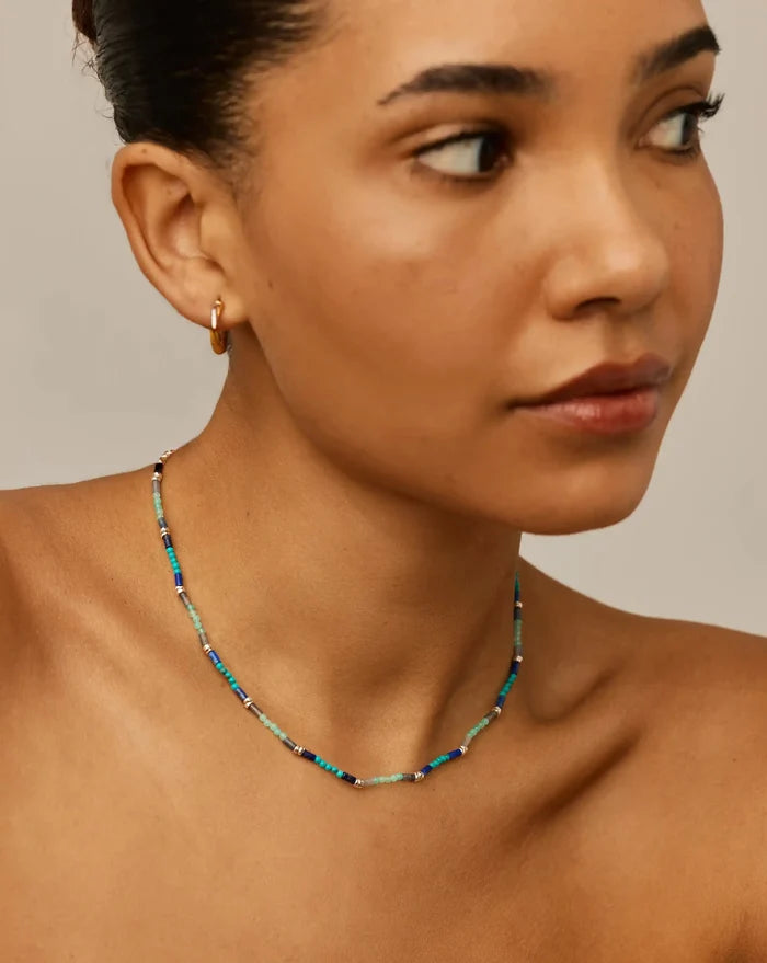 Beaded Gemstone Choker | Silver Plated/Lagoon Blue Necklaces Missoma