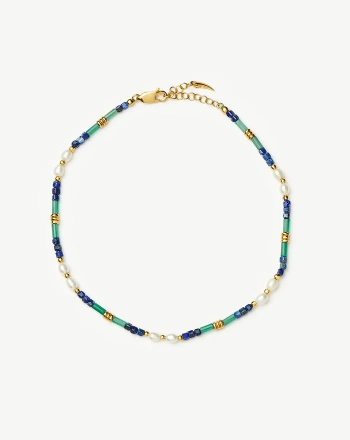 Beaded Gemstone & Pearl Anklet | 18k Gold Plated/Lagoon Blue Anklets Missoma