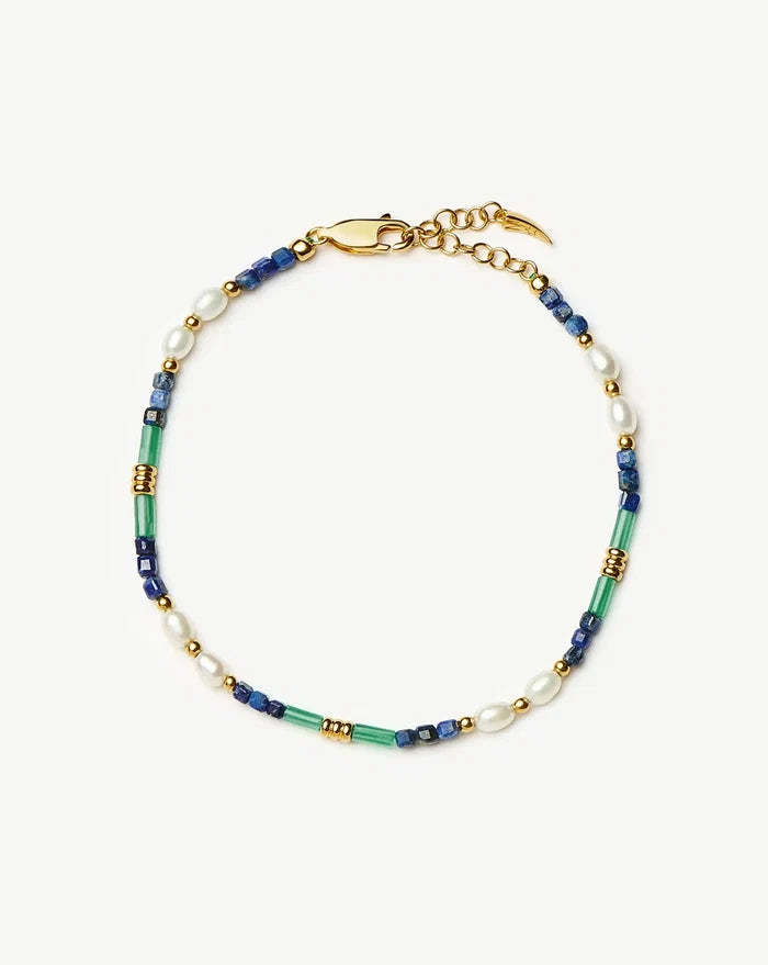 Beaded Gemstone & Pearl Bracelet | 18k Gold Plated/Lagoon Blue Bracelets Missoma