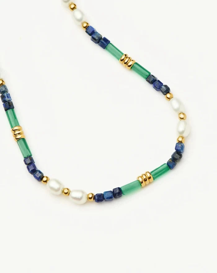 Beaded Gemstone & Pearl Bracelet | 18k Gold Plated/Lagoon Blue Bracelets Missoma