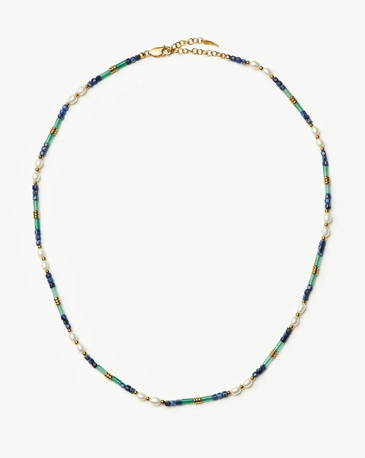 Beaded Gemstone & Pearl Short Necklace | 18k Gold Plated/Lagoon Blue Necklaces Missoma