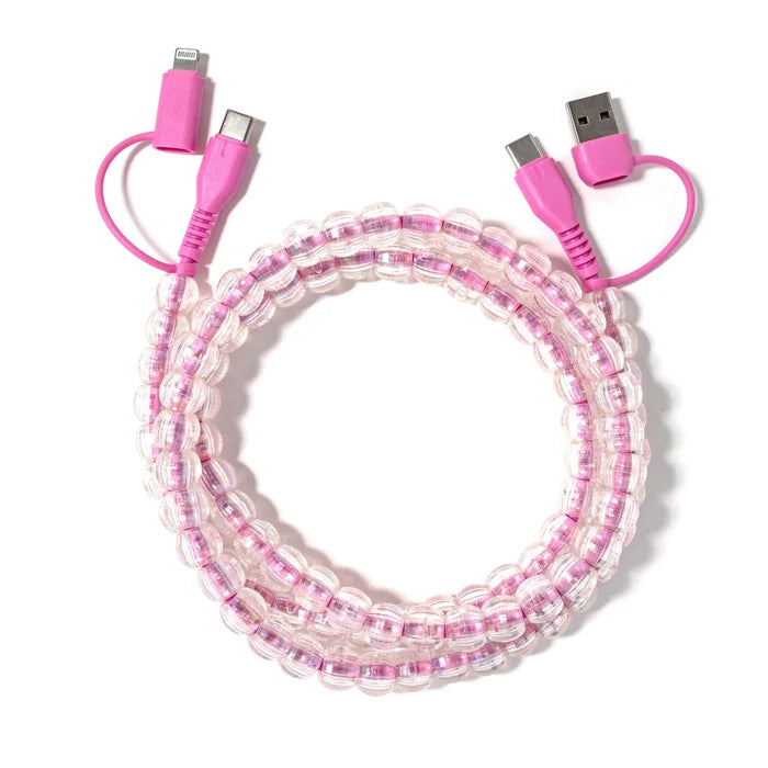 Beaded Phone Charger Bubbles Pink 6.6ft