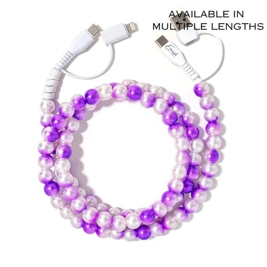 Beaded Phone Charger Purple Ombre 3.3ft