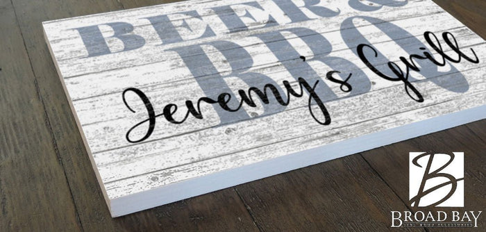 Custom Beer & BBQ Sign Personalized Grilling Gift for Dad, Grandpa, Boyfriend Husband Or Any Cool Man - Broad Bay Personalized Gifts Shipped Fast