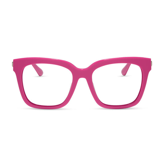 diff eyewear featuring the bella square blue light glasses with a bright pink frame front view