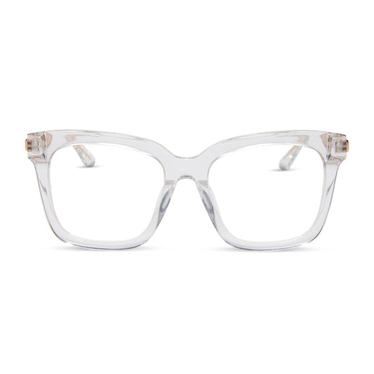 diff eyewear featuring the bella square prescription glasses with a clear crystal with gold frame front view