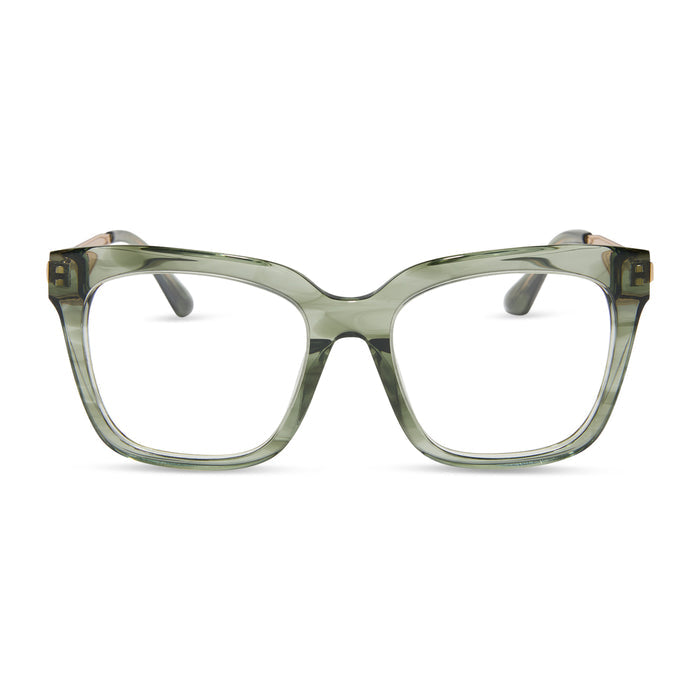 diff eyewear featuring the bella square blue light glasses with a cool matcha frame front view